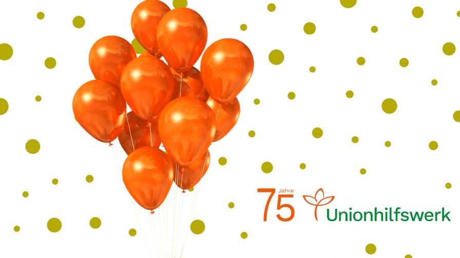 Luftballons und Schriftzug 75 Jahre Unionhilfswerk